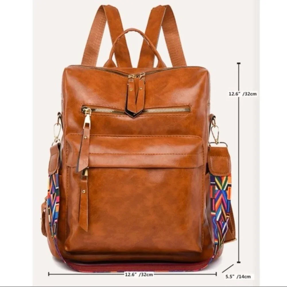 Camel zipper detail vegan leather mini back pack
